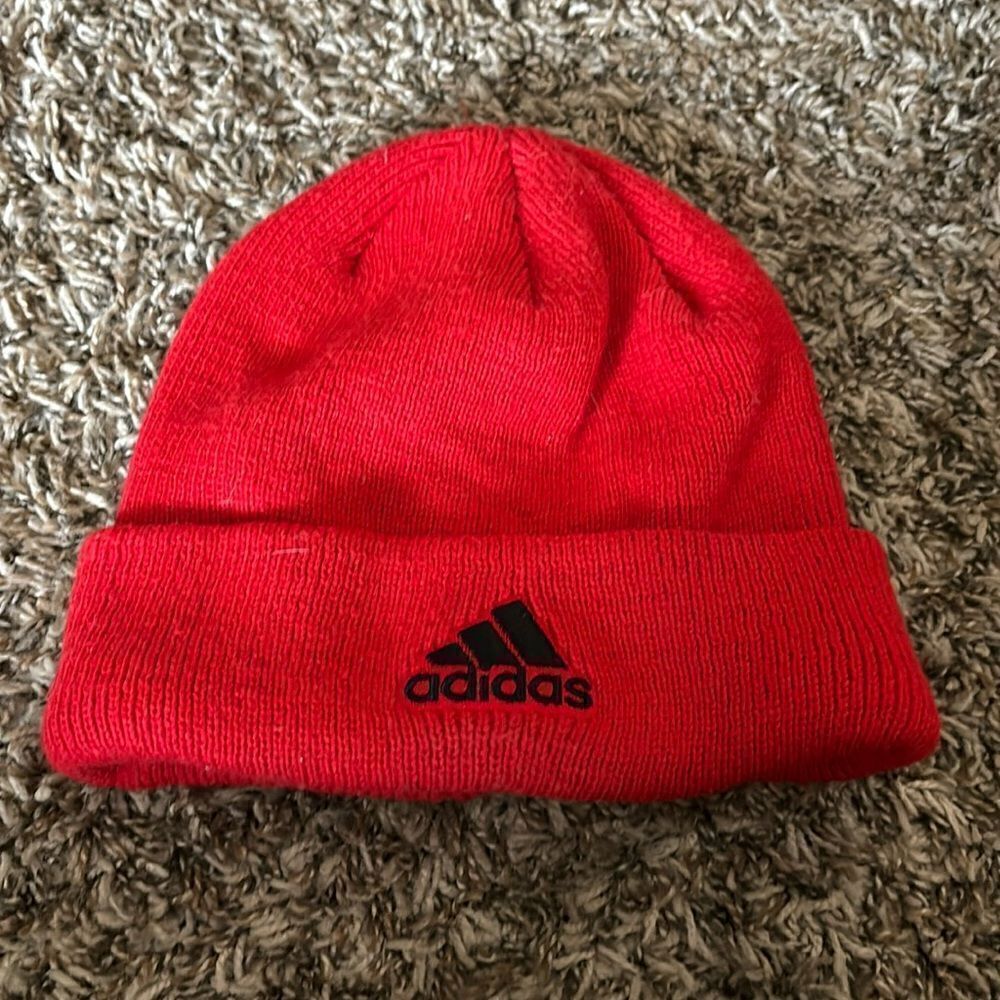 Adidas red beanie